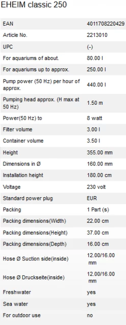 Eheim Classic 250 (2213) Canister Filter -EXO TERRA Sales Shop 250